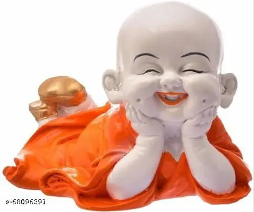 Goldiluxe handcrafted poly resin baby Buddha statue set of 2 for home decor - beautifully carved and peaceful, perfect for living rooms or housewarming gifts