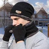 Winter knit hat, scarf, and gloves set in random color - High-quality acrylic and cotton, suitable for men & women
