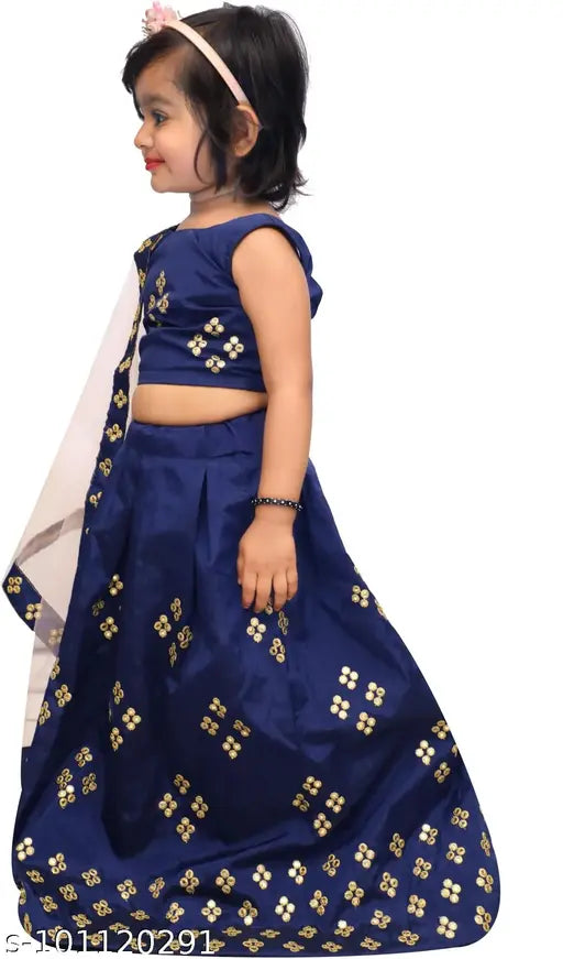 Bamboo & Taffeta Silk baby girls Lehenga Choli, embroidered, sleeveless, ready-to-wear - 2-3 Years size