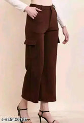 Brown Lycra Cargo Pant, solid design for casual wear, perfect fit with waist size 32, length 38, and hip 33 inches