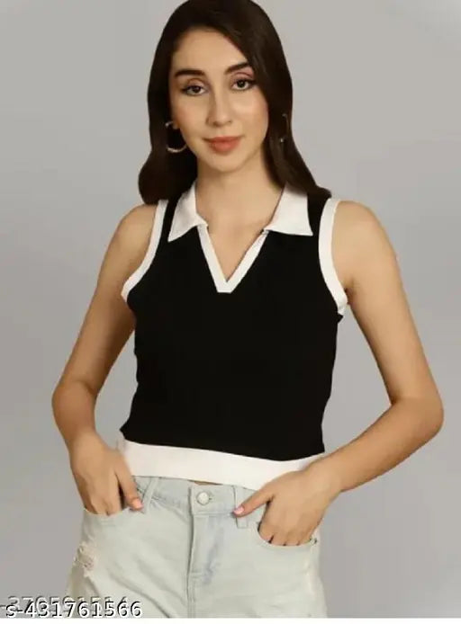 Round collar half sleeve cotton crop top for women and girls, suitable for formal and casual events