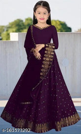 Taffeta silk semi-stitched Lehenga Choli, embroidered with sequins, for kids aged 3-6 years. Indian bridal wear on display