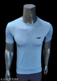 Aqua Blue cotton blend men's stylish Dri-Fit 4-way stretch upper half sleeve T-shirt. High-quality athletic wear for active lifestyle