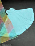 Aqua blue chiffon gown & organza dupatta with fancy lace, Indian bridal wear