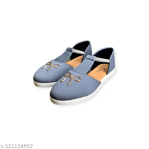 Grey synthetic ballerinas (Bally Foot), embellished ankle loop design for women's and girls' comfortable walking