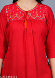 Rayon tunic-dhoti set with three-quarter sleeves, embellished Indian embroidery