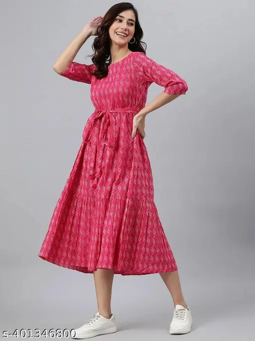 Orange and pink printed cotton ethnic kurta with three-quarter sleeves, suitable for casual occasions, Kharoliya creation from India