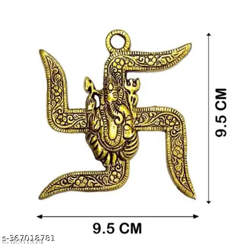 Brass Ganesha Swastika wall hanging, intricate Indian decorative art for home or office