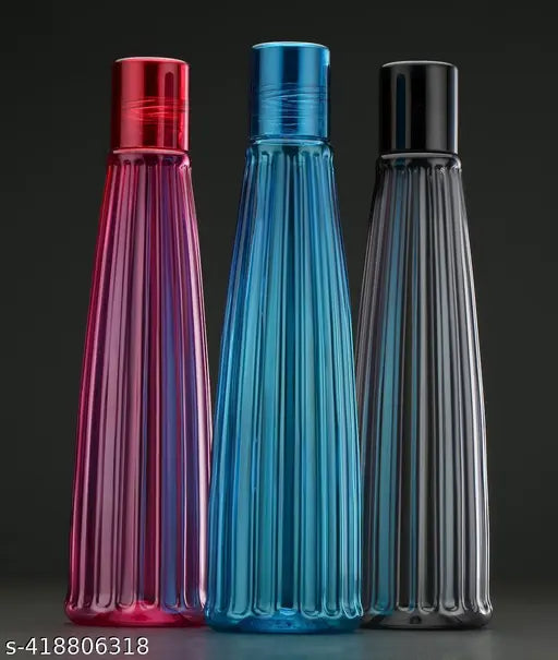 Transparent 1 liter Ruby ater fridge water bottles set of 6, ideal for kitchen, office, sports, school, traveling, and gym with Ruby caps. Multi-colored leak-proof plastic water bottles