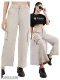 Women's solid cotton lycra cargo joggers pants, available in sizes 26, 28, 30, 32, 34 (waist 26-34, length 36in), made in India