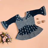 Velvet lehenga-choli set, embroidered, 3/4 sleeves, 2-3 years. Traditional Indian ethnic wear for festive occasions