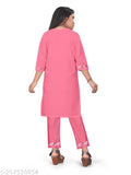 Baby pink Aari work kurti set, straight top with three-quarter sleeves, embellished design on crepe fabric for Indian kids fashion