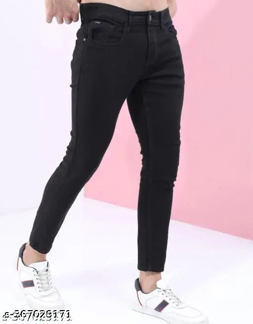 Cotton blend plain black jeans by MOD MEN, ideal for casual wear in multiple sizes from 28 to 36