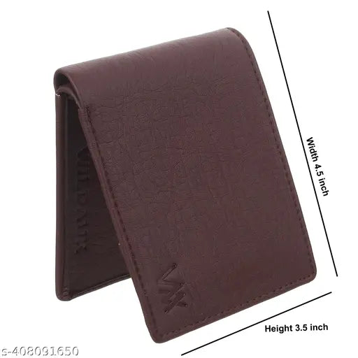 Brown artificial leather men's wallet with 10 card slots, solid pattern, 2 compartments. Durable and compact for everyday use. Added photo and card sleeves for added style and functionality