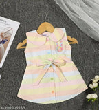 Striped cotton sleeveless baby girls frock dress, Indian traditional wear for 0-3 months to 5-6 years