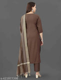 Embroidered cotton blend kurta set with dupatta and bottomwear, three-quarter sleeves, Indian traditional wear in various sizes