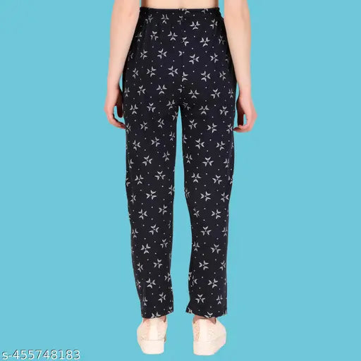 Cotton blend printed track pants for women, trendy calf-length, vibrant colors