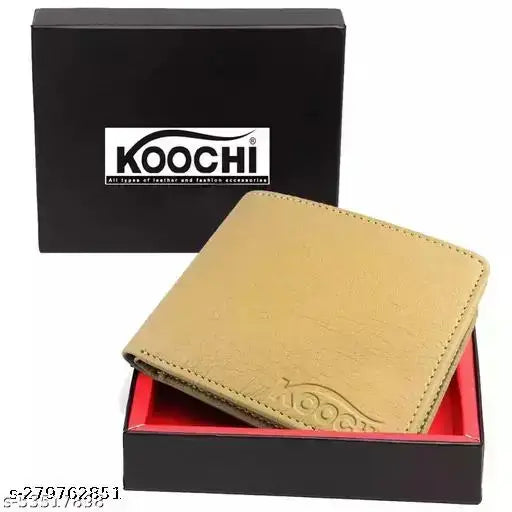Beige textured PU leather bi-fold wallet for men with 2 cash, slip, and card slots, free size (12cm x 9cm) on display