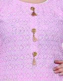 Women's Cotton Blend Chikankari Style Kurta and Palazzo Set, embroidered Lucknowi design, three-quarter sleeves, relaxed fit, high-quality Indian cotton