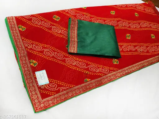 Golden georgette Marwari Bandhani saree with heavy mono Banglori silk blouse, intricate border work, traditional party wear