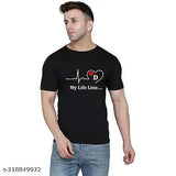 Black men's t-shirt "My Life Line D", printed short-sleeve polyester tee for casual wear, size S (36 in chest, 26 in length)