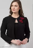 Black cotton blend casual women's jacket with bow, solid pattern, long sleeves, Soul Essence design, ideal for parties or everyday wear