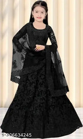 Embroidered semi-stitched net lehenga & choli in various sizes for girls aged 3-15, Indian traditional wear