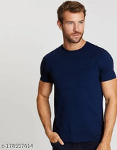 Colorblocked polycotton men's short sleeved t-shirt, size S (38 in), on model
