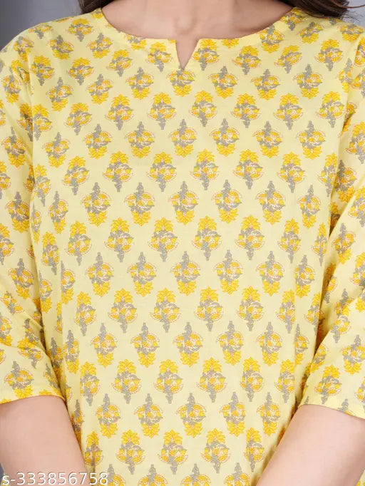 Cotton Printed Night Suit Top & Pyjama Set - Indian-made, fashionable cotton nightwear with floral print, banded notch collar neck, and three-quarter sleeves