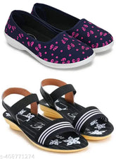 Fur bellies and sandals pack of 2 - printed ballerinas for women & girls, India-sized IND-6, IND-7, IND-8