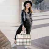 Synthetic checkered fancy women's handbag, free size (12in x 16in x 7in), women shopping accessory from India