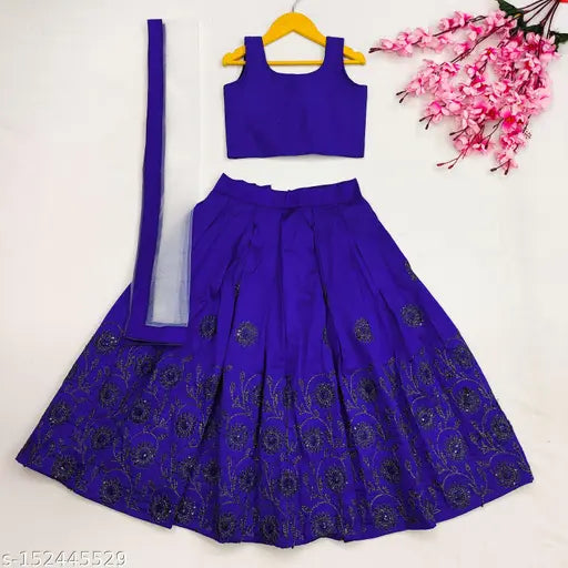 Embroidered taffeta silk lehenga-choli for girls (2-6 years), sleeveless, net dupatta, India origin