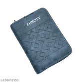 Blue leather FUBOTT men's wallet, features 5 compartments for cards and 2 large money slots. Handcrafted in India