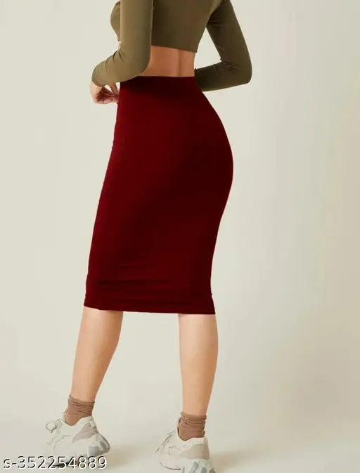 Maroon pencil skirt for women, high stretch polyester, elegant and skinny fit, size 26