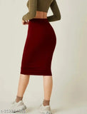 Maroon pencil skirt for women, high stretch polyester, elegant and skinny fit, size 26