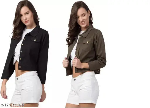 Stylish cotton three-quarter sleeve women's winter jackets combo - S, M, L, XL, solid pattern, India origin