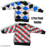 Morvika semi woolen cotton printed sweatshirts (pack of 2), ideal for light winter, embroidered net design on long sleeves for boys and girls