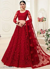 Embroidered heavy net lehenga with semi-stitched choli and dupatta, India origin