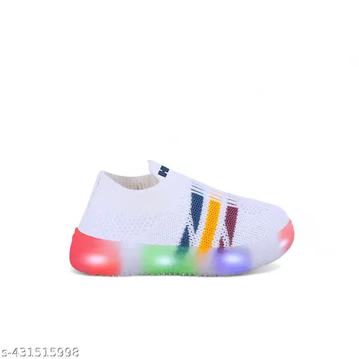 White Canvas Slip-On LED Light Sneakers for Kids (0-5 years), ideal for indoor/outdoor daily wear and parties