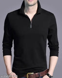 Indian-made, cotton blend high neck t-shirt in solid color, long sleeves with front zipper
