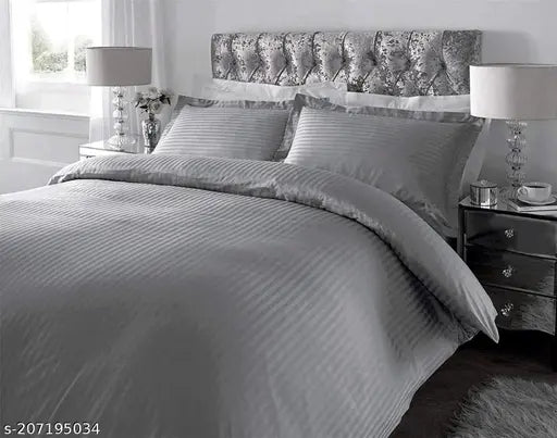 Grey striped cotton Parinika fab luxury hotel bedsheet (90*100), superfine quality with 2 pillow covers, ideal for AC rooms