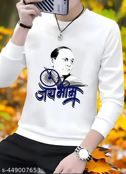 White Ambedkar printed polyester long sleeves t-shirt for boys and girls, India origin