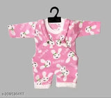 Pink wool rabbit onesie, printed net pattern, suitable for 0-3 months infants, Indian handcraft