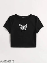 Cotton crop print butterfly short sleeves, vibrant net pattern for women's fashion, XS-XXXL sizes