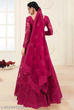 Wine embroidered net lehenga set with choli and dupatta, semi-stitched (waist 42in, length 44in), Indian handcrafted embellishments