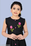 Trendy rayon party dress for girls (9-10, 10-11, 11-12, 12-13, 13-14, 14-15 years), knee length, round neckline, elastic waistband, GPO lace hem, perfect for events