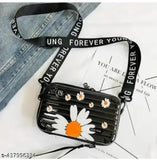 Black flower print PU box for girls, featuring one compartment, free size, made in India