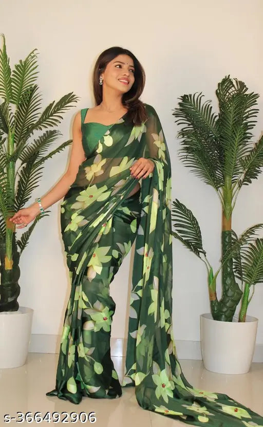 Multi-colored satin patta saree with brocade blouse, high-quality cotton silk fabric