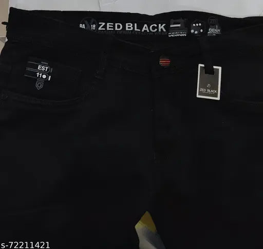 Black denim men's Zed jeans, premium quality with full stretch, size 28 (waist 28in, length 41in), made in India