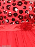 Red layered hi-low girls party dress with embellished net pattern, sleeveless, 3-4 years size